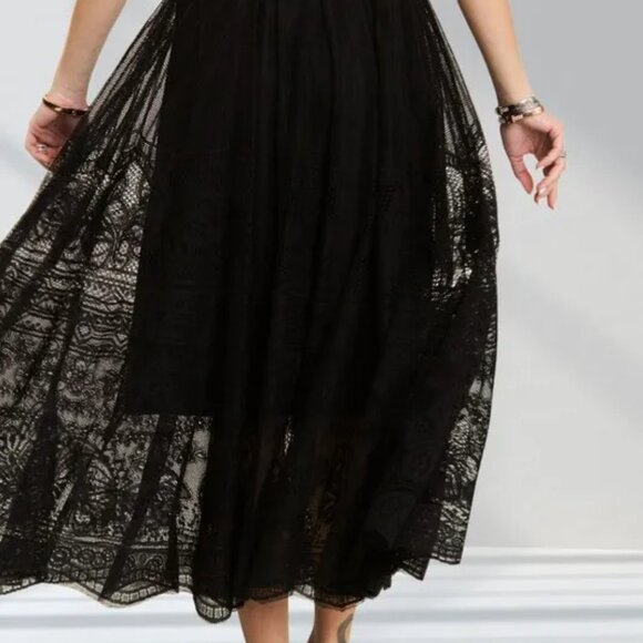 ✨NWT ADORA Elastic Waist Raw Hem Lace Maxi Skirt - Picture 2 of 4